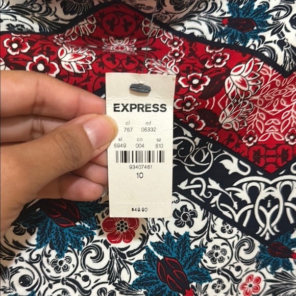 NWT Express Floral Paisley Blue & Red A line Skirt size 10! - Picture 2 of 8